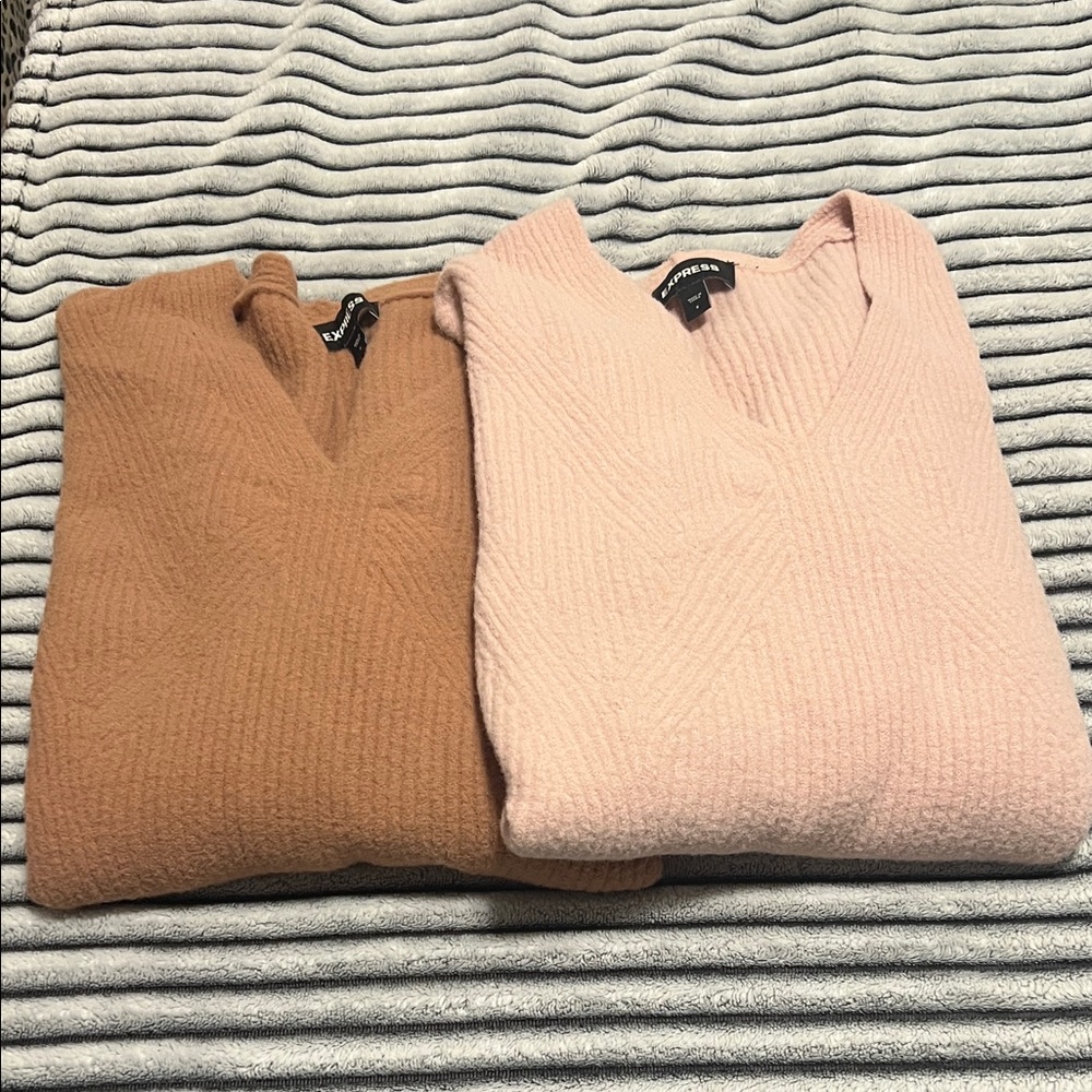 Express Soft Pink and coffee V-Neck Sweaters (pair)